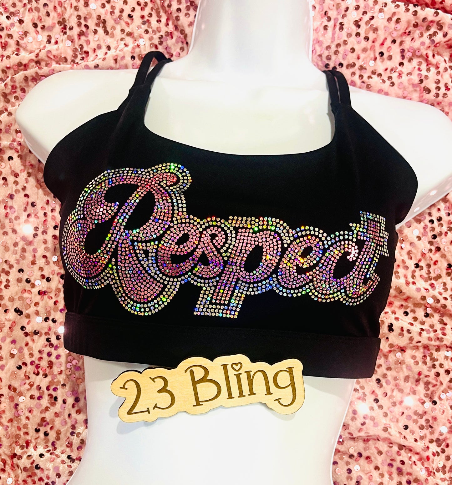 Respect 23 Bling Sports Bra Black/Pink/Silver