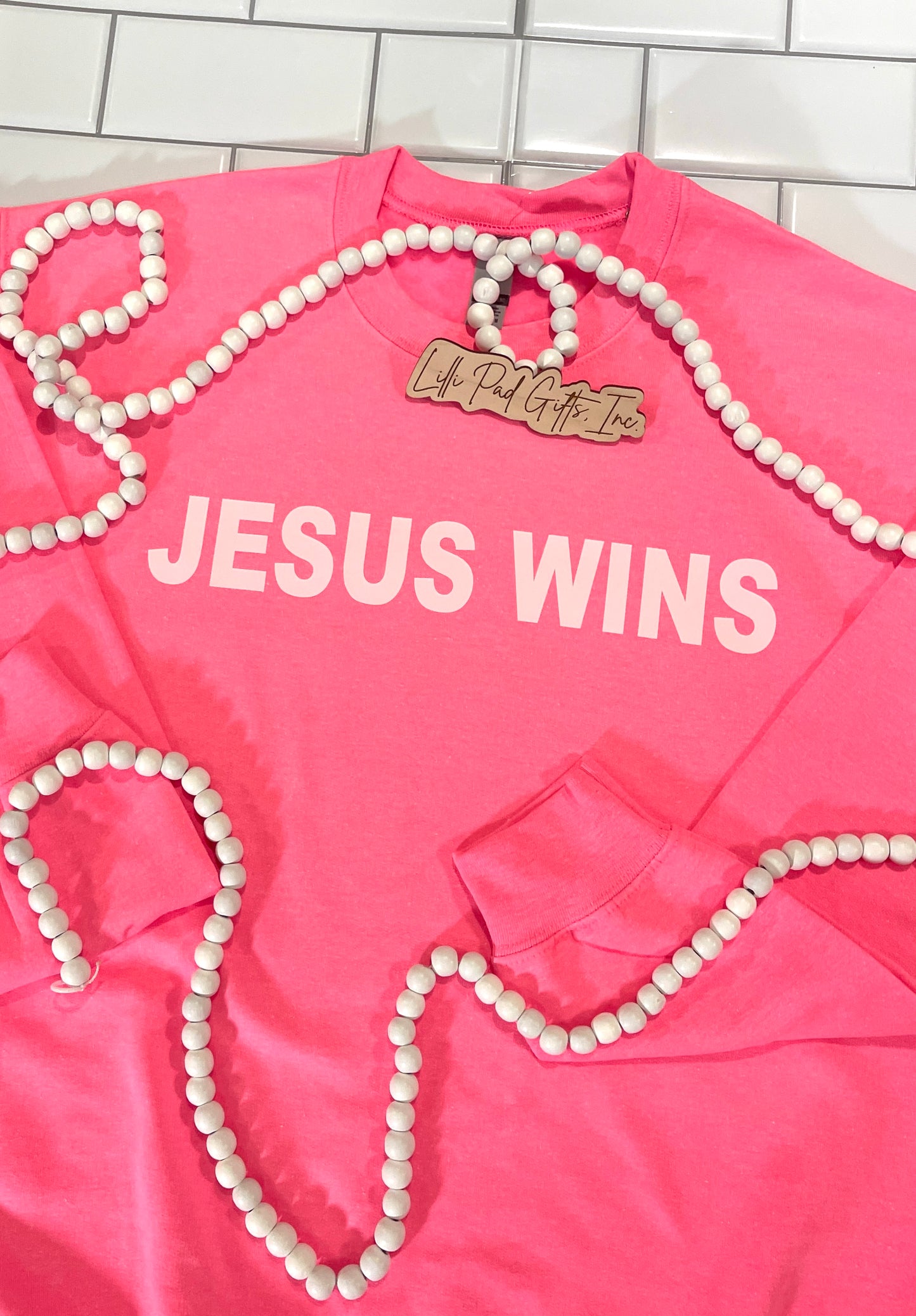 JESUS WINS Hot Pink Crewneck Sweatshirt