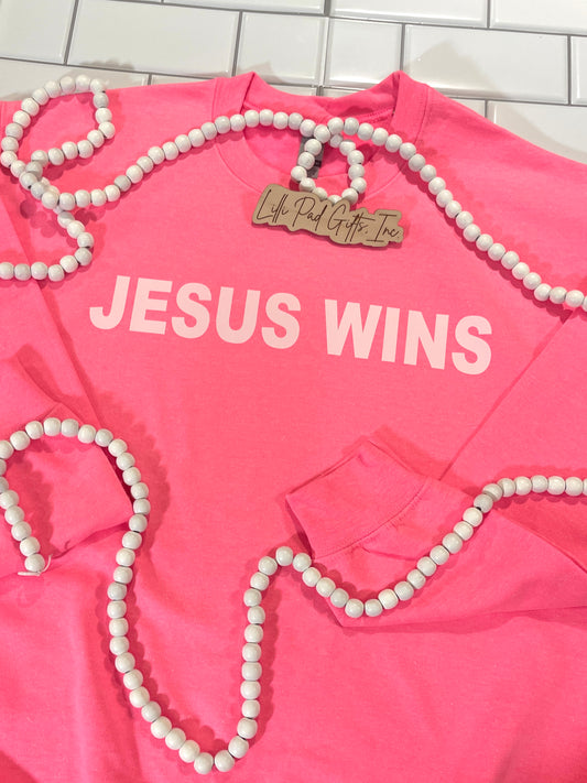 JESUS WINS Hot Pink Crewneck Sweatshirt