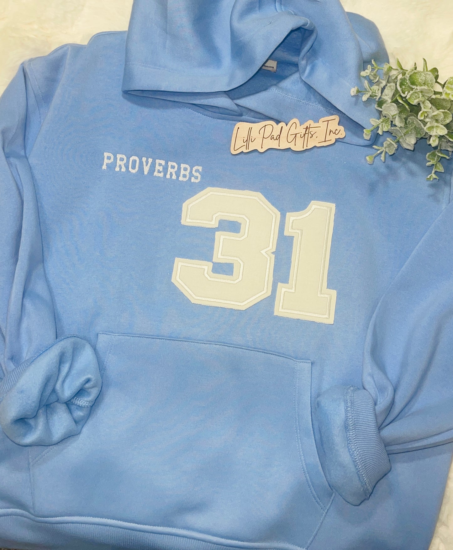 PROVERBS 31 Applique Embroidered Sweatshirt-Vibrant Blue