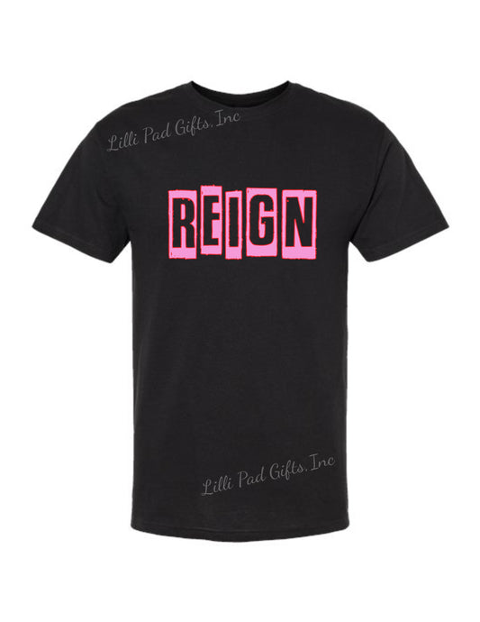 Black Tee - REIGN Pink/Red Blocks