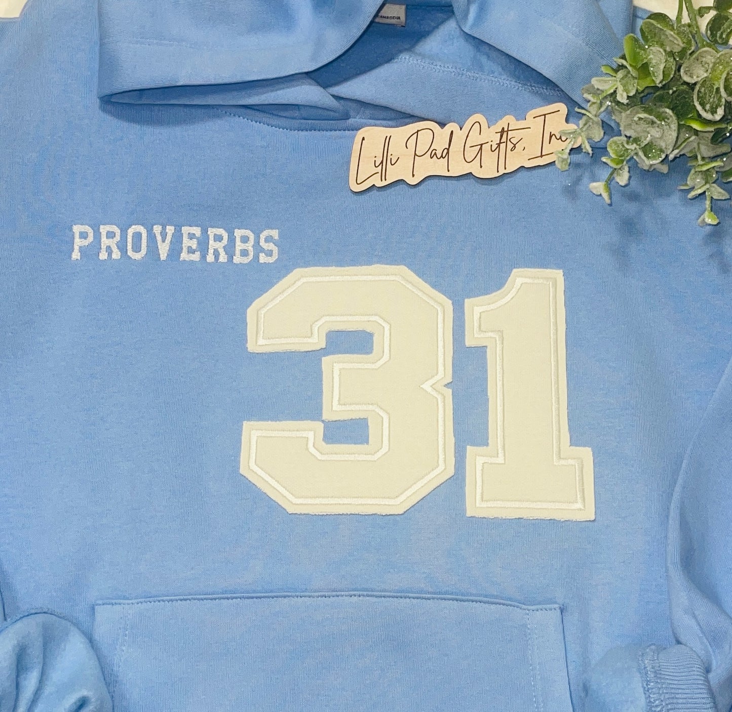 PROVERBS 31 Applique Embroidered Sweatshirt-Vibrant Blue