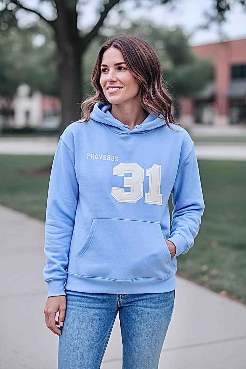 PROVERBS 31 Applique Embroidered Sweatshirt-Vibrant Blue