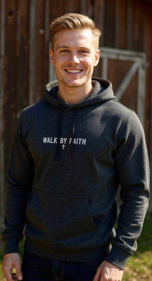 WALK BY FAITH cross Embroidered Hooded Sweatshirt