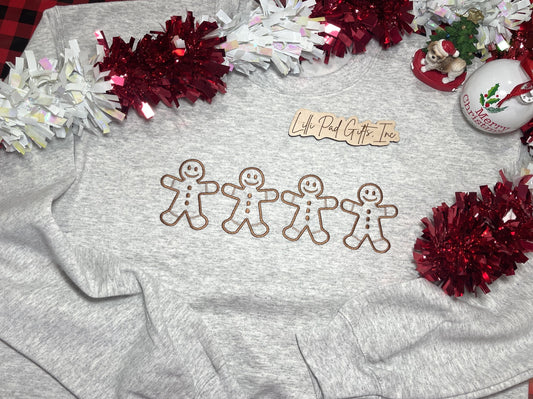 Embroidered Gingerbread Men Crewneck Sweatshirt-Ash Gray