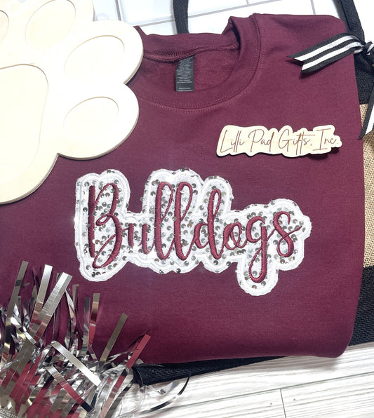 Embroidered Sequin Bulldogs Crewneck Sweatshirt